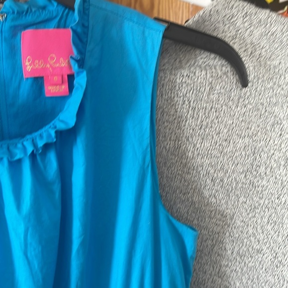 Lilly Pulitzer Elina Stretch Cotton Dress Tiered Ruffle In Blue Size 0 - Picture 4 of 9